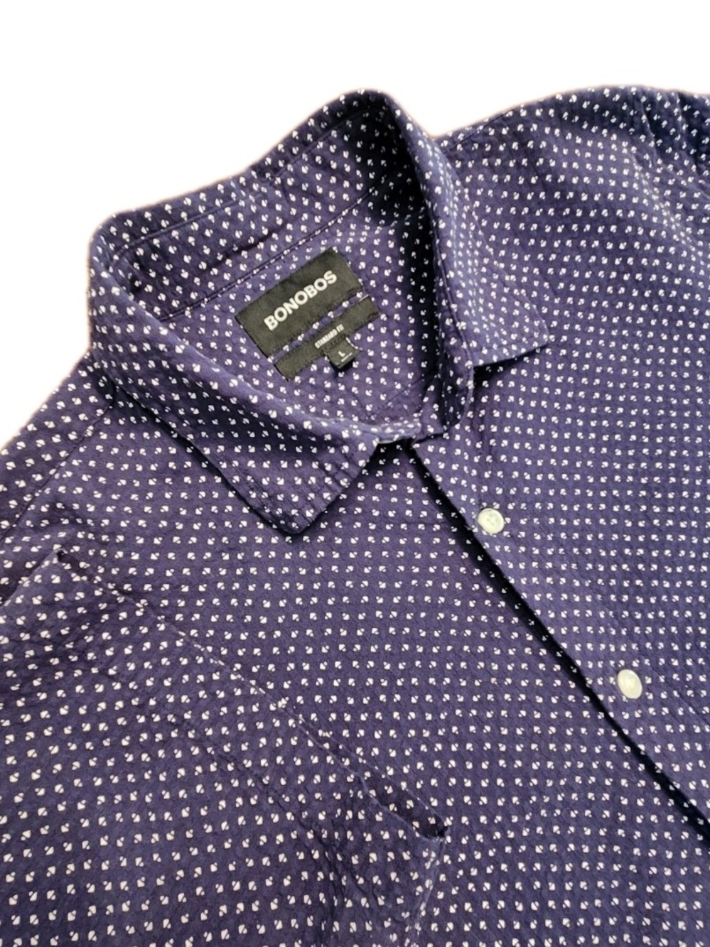 Bonobos Men’s Size Large Riviera Short Sleeve Shirt 100% Cotton Navy Coastal